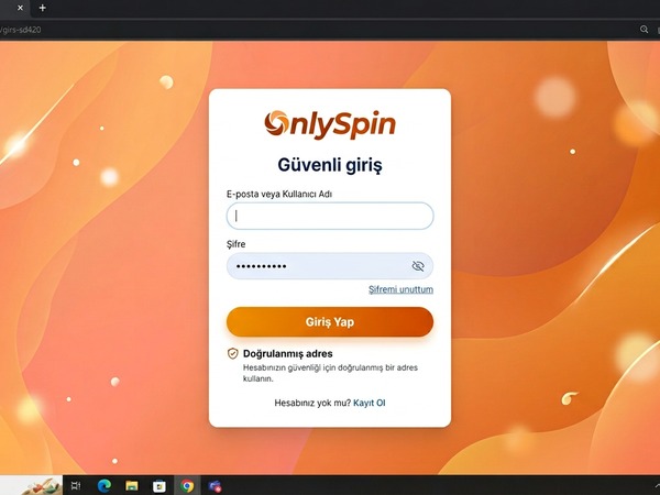 OnlySpin giriş sayfası ekran görüntüsü